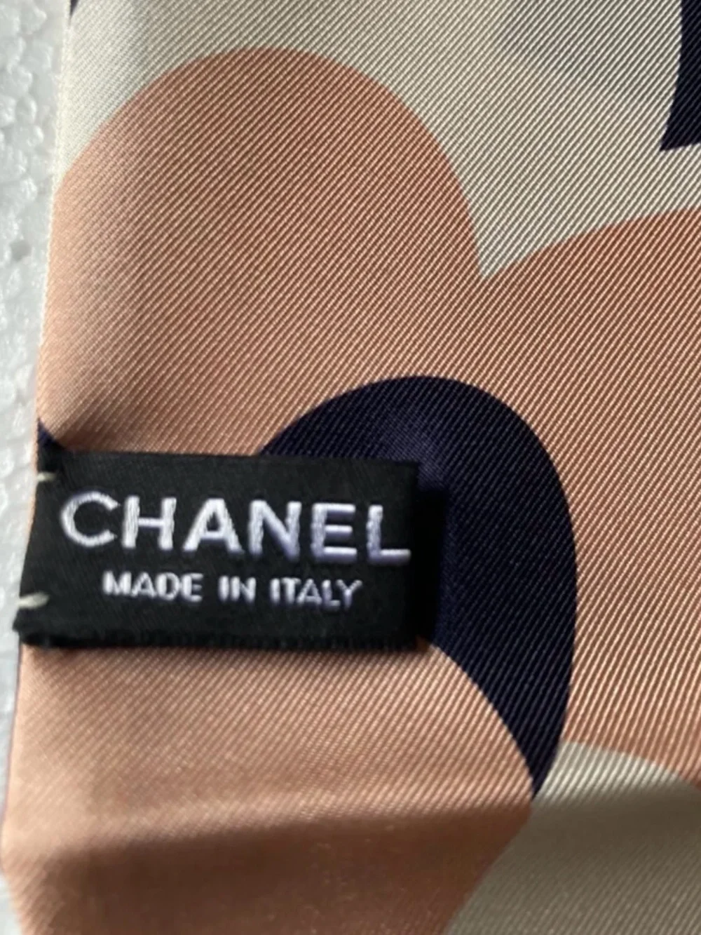 CHANEL Navy, Pink & Cream CC Motif Silk Scarf